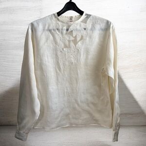 Vintage "The Collector" SF Cream Linen Embroidered Blouse - 80s Cutwork Size 10